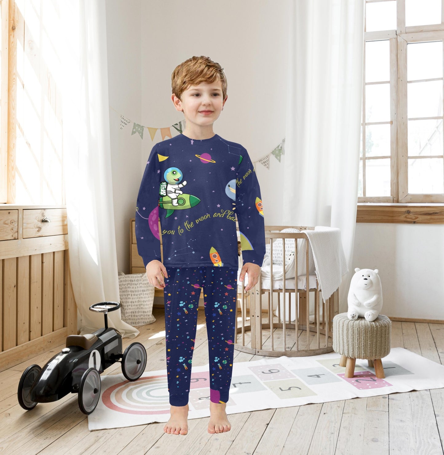 Little Boys' Crew Neck Long Pajama Set "Love You to the Moon & Back"