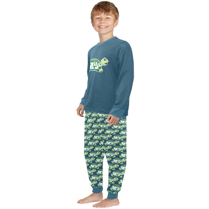 Boys 2 piece set/Crew Neck Long Pajama Set "Sleepy Turtle"