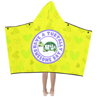 Kid's Hooded Towel "Have a Turtally Awesome Day with heart pattern (Yellow)