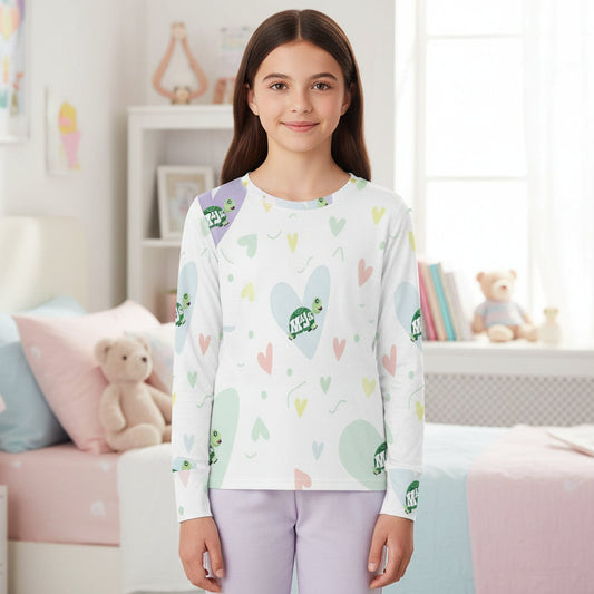Girl's All Over Print Pajama Top "Turtally Loved"